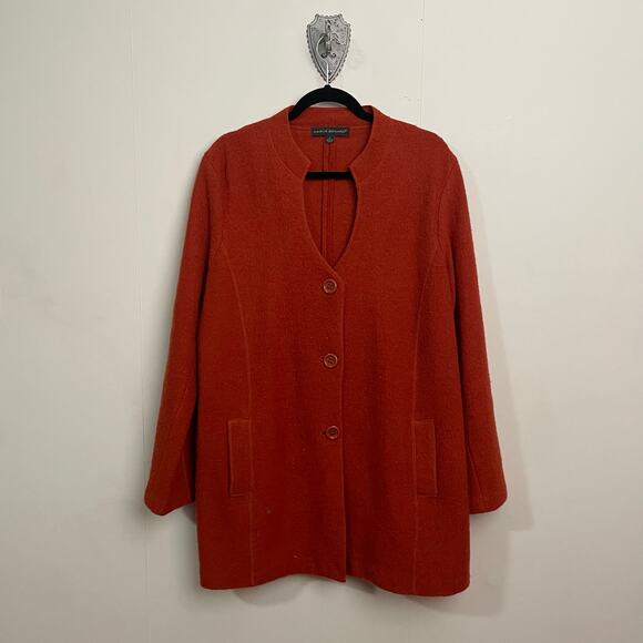 Have Benard 1X Orange single breasted solid coat 100% wool fall cozy cabincore - Picture 1 of 7